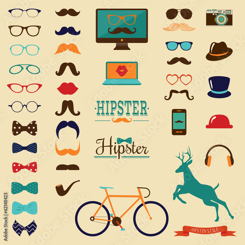 Hipster Colorful Retro Vintage Vector Icon Set