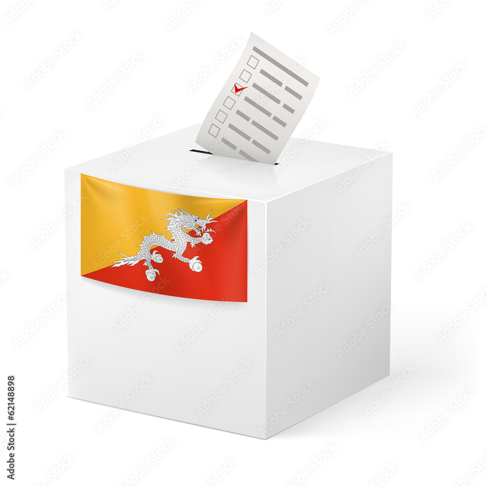 Ballot box with voting paper. Bhutan Ballot box with voting paper. Bhutan