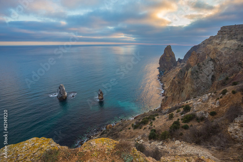 Fiolent cape. Sunny view of the Black Sea. Crimea.