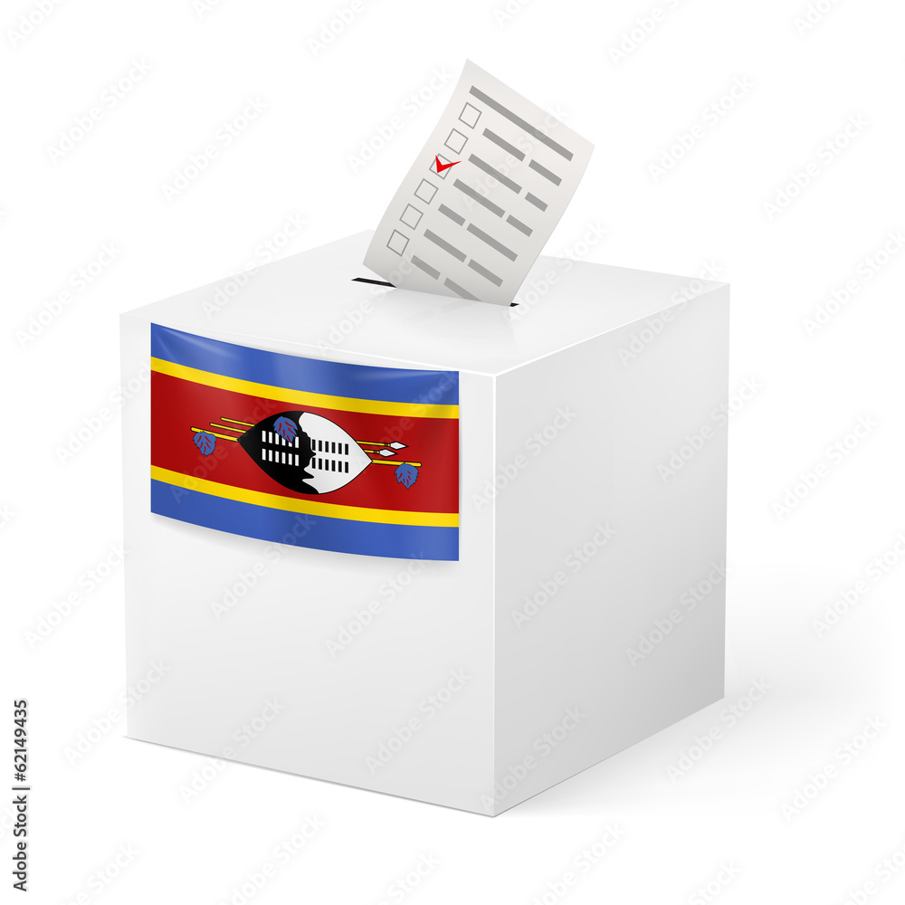 Ballot box with voting paper. Swaziland Ballot box with voting paper. Swaziland