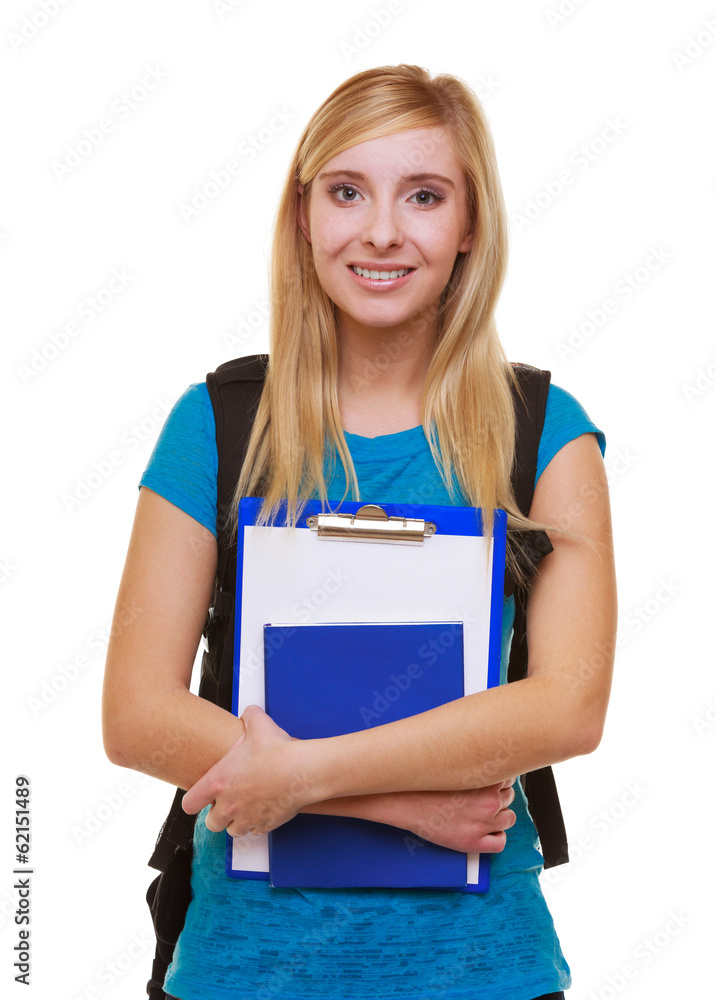 Casual girl student with bag backpack notebook book isolated Casual girl student with bag backpack notebook book isolated