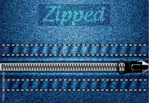 Denim texture with zipper, vector illustration