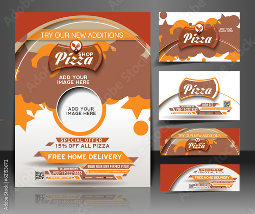 Bundle of Pizza Shop Flyer, Business Card, Header & Banner