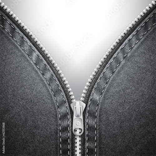 Denim background with open zipper