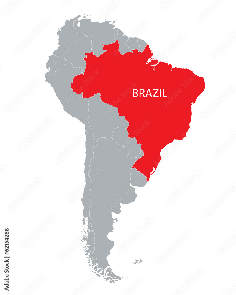 map of South America with indication of Brazil map of South America with indication of Brazil