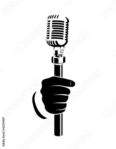hand with a microphone on a white background