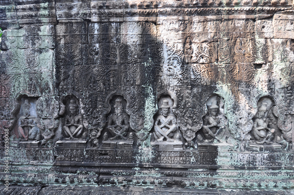 Preah Khan Temple Monks Bas-Reliefs  in  Cambodia