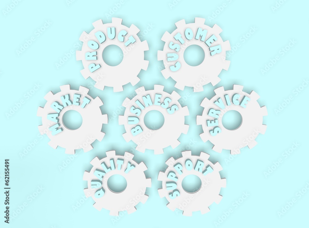 business tags on gears icon