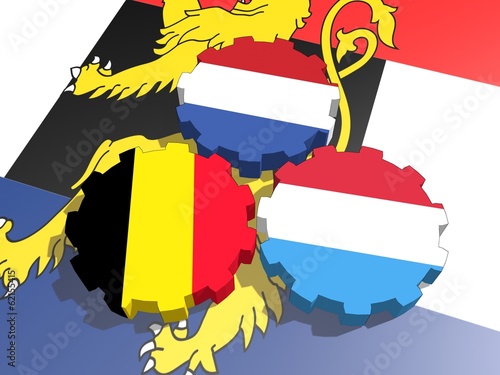 benelux countries flags on gears