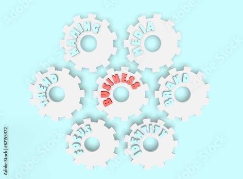 business tags on gears icon