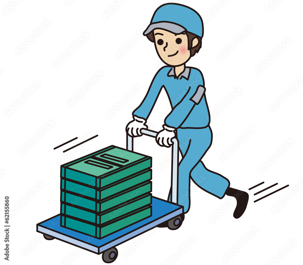 Obraz premium コンテナボックスを運搬する男性作業員