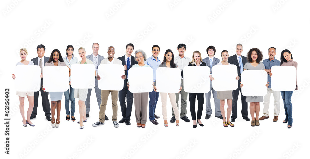 Multi-Ethnic Group Of People Holding 10 Blank Cards Multi-Ethnic Group Of People Holding 10 Blank Cards