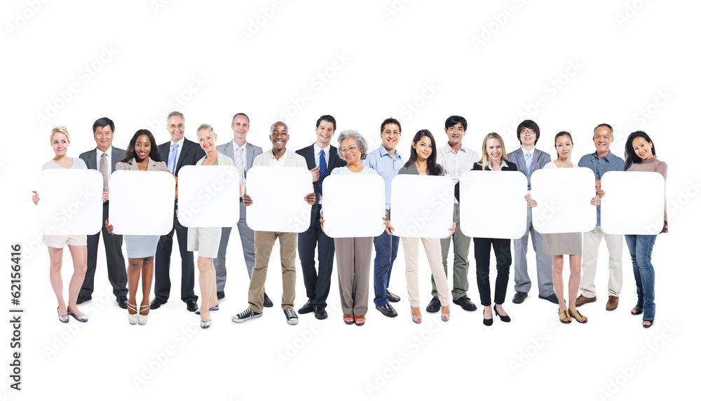 Multi-Ethnic Group Of People Holding 9 Blank Boxes Multi-Ethnic Group Of People Holding 9 Blank Boxes