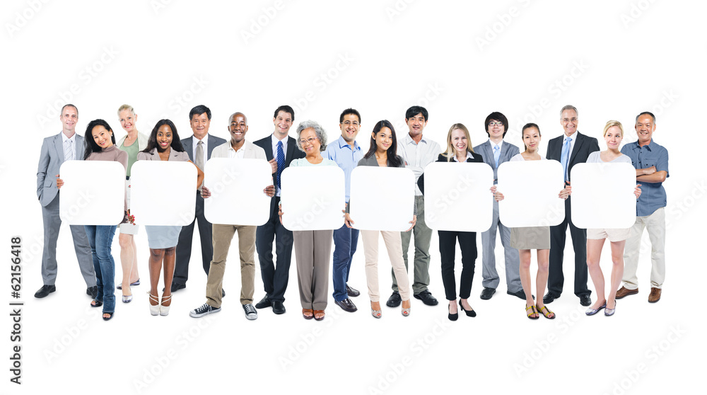 Multi-Ethnic Group Of People Holding 8 Blank Boxes Multi-Ethnic Group Of People Holding 8 Blank Boxes