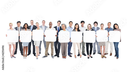 Multi-Ethnic Group Of People Holding 9 Blank Boxes