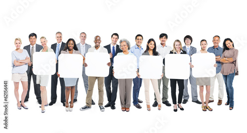 Multi-Ethnic Group Of People Holding 7 Blank Boxes