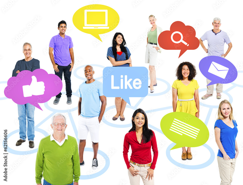 Group of Multiethnic World People with Social Media Icons Group of Multiethnic World People with Social Media Icons