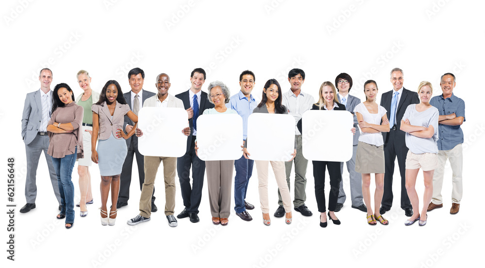 Multiethnic Group of People Holding Empty Placards Multiethnic Group of People Holding Empty Placards