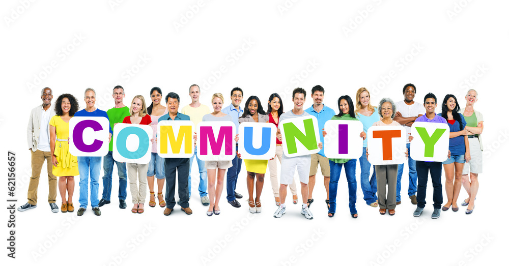 Large Group of World People Holding Word Community