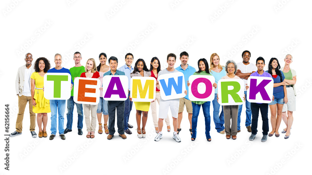 Large Group of World People Holding Word Teamwork