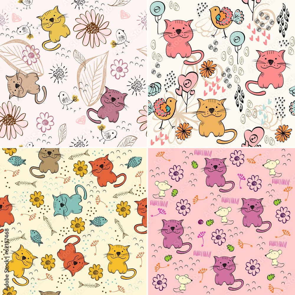 babies hand draw seamless pattern with cats babies hand draw seamless pattern with cats
