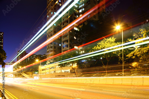 Busy traffic trail in city at night