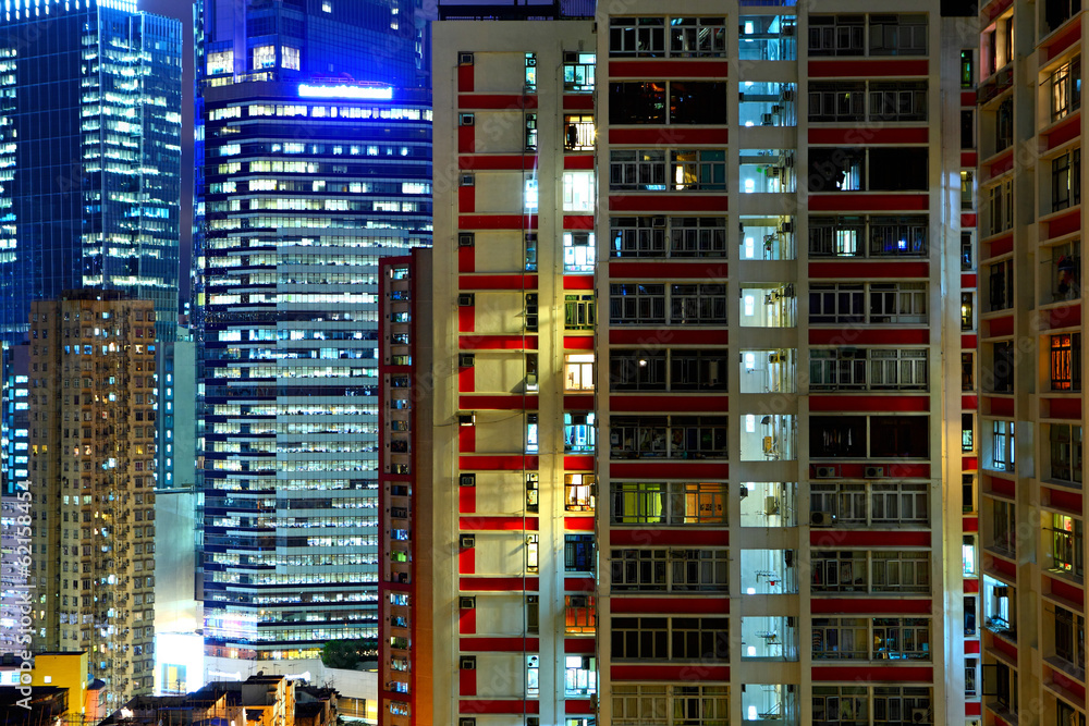 Hong Kong apartment block at night Hong Kong apartment block at night