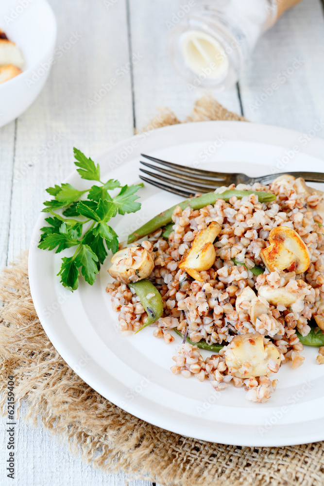 brown buckwheat with mushrooms and vegetables