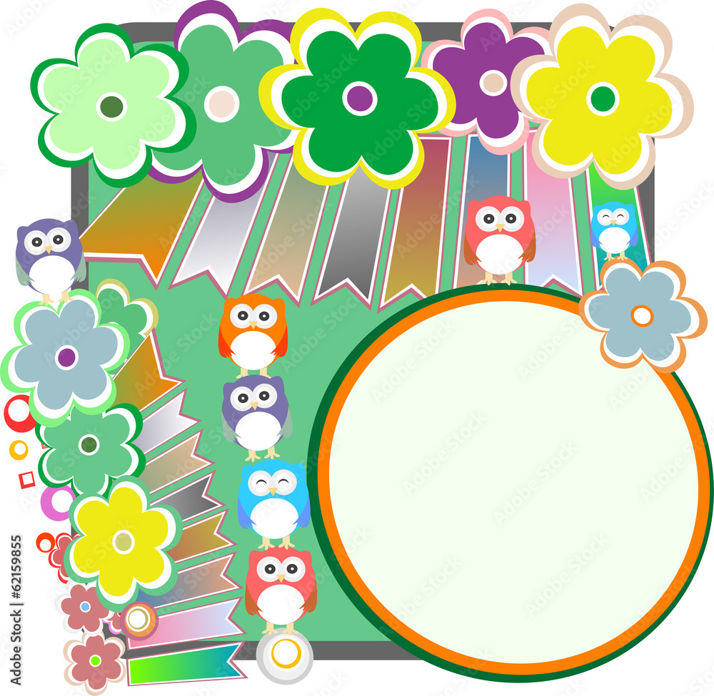 Fototapeta premium birthday party elements with cute owls and birds