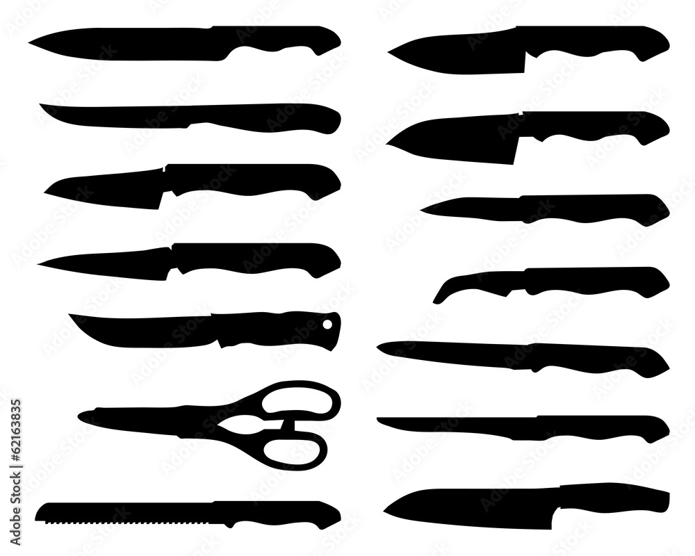 Set of black silhouettes of knives, vector Set of black silhouettes of knives, vector