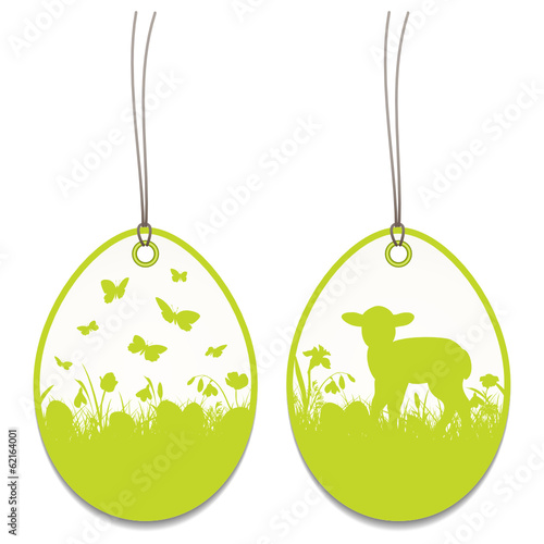 2 Hangtags Easter Lamb Meadow Green