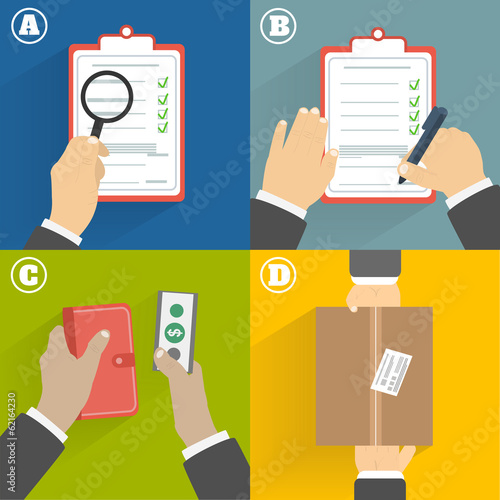Set of hands clients purchasing