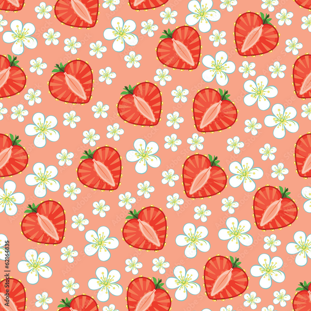 Heart of strawberry and flowers.Seamless pattern Heart of strawberry and flowers.Seamless pattern