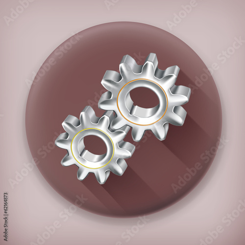 Gears, long shadow vector icon