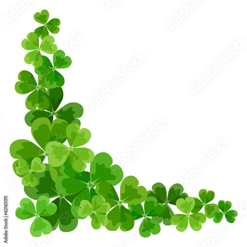 St. Patrick's corner border with shamrock. Vector illustration.