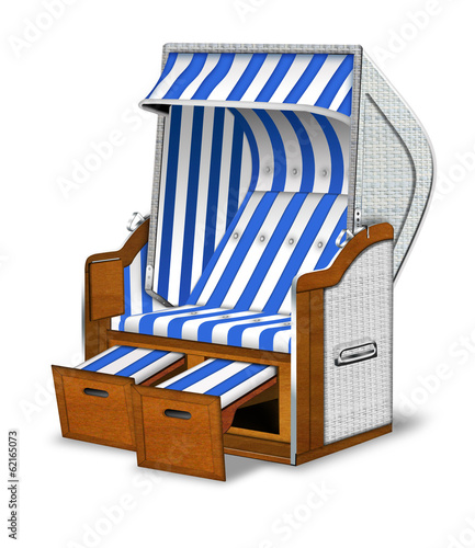 Strandkorb blau, weiß freigestellt