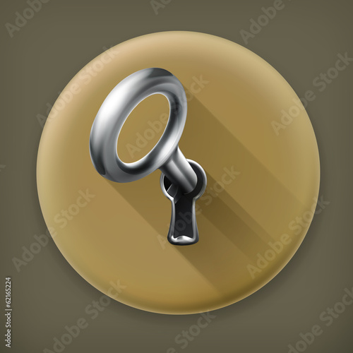Key in keyhole long shadow vector icon