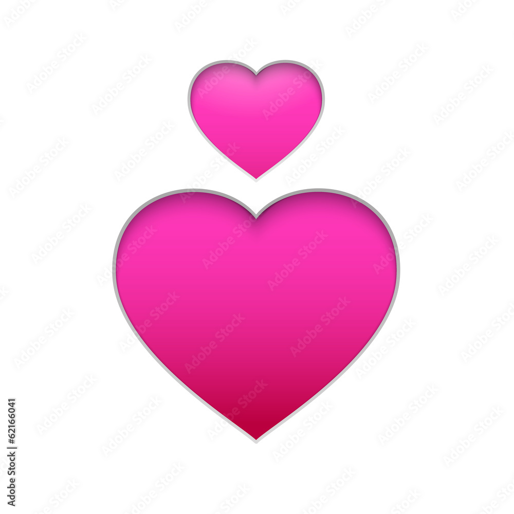 Pink hearts isolated on white background.