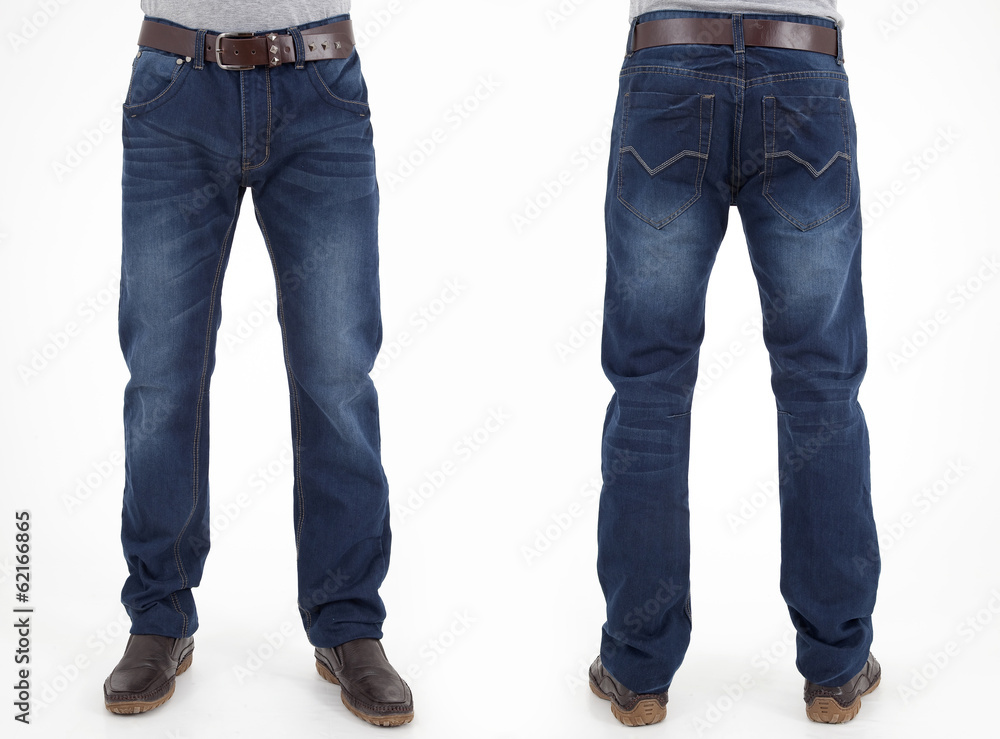 men in jeans trousers on white background back and front views Stock ...