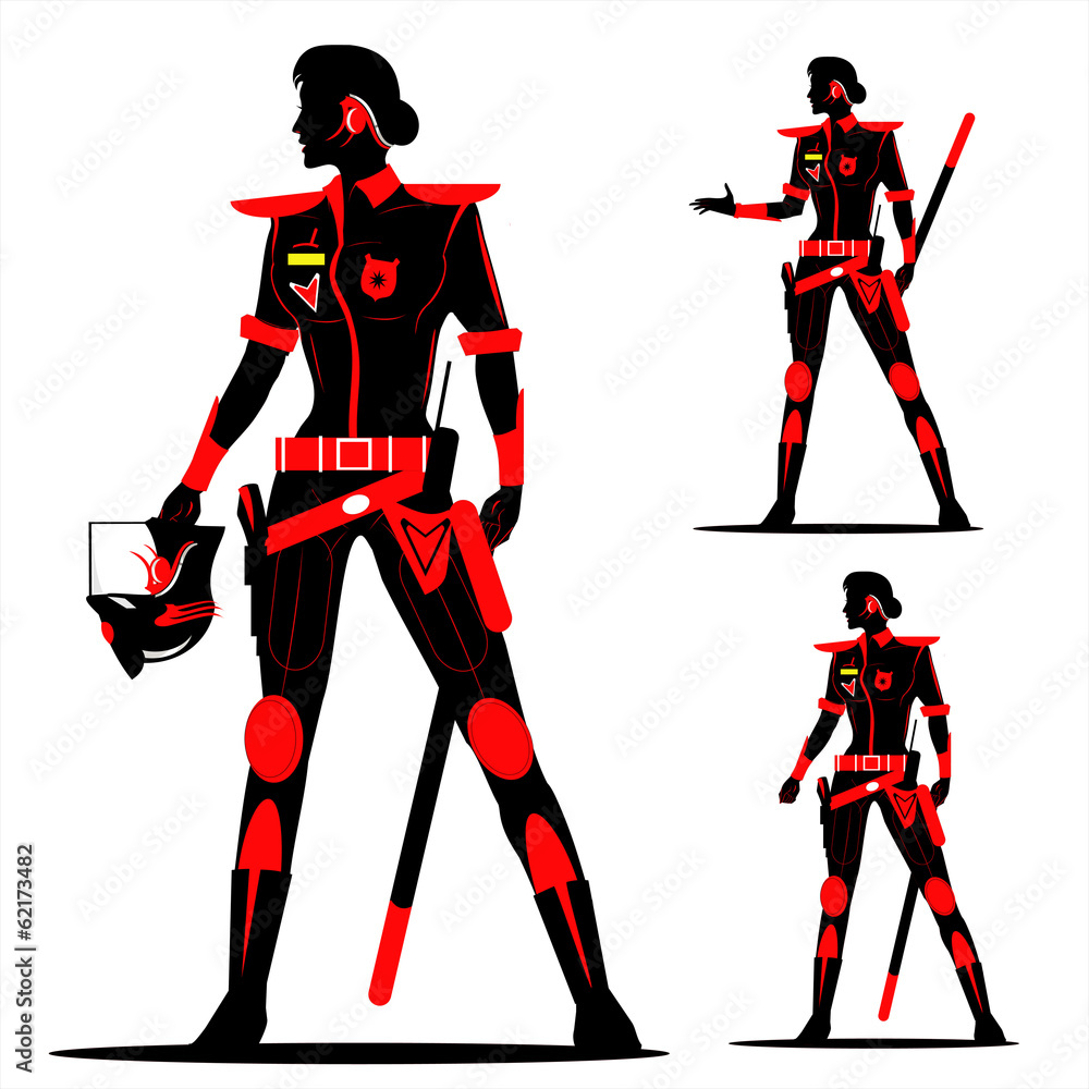 Fototapeta premium riot policewoman without helmet in Black & Red