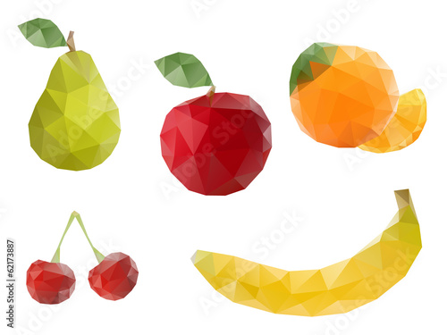 Low-poly triangular style fruits