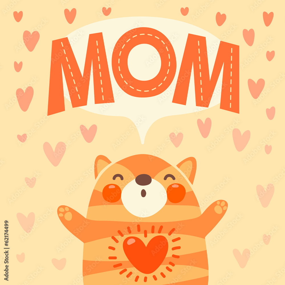 Greeting card for mom with cute kitten. Greeting card for mom with cute kitten.