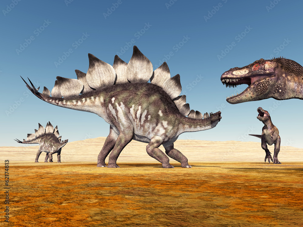 Fototapeta premium Die Dinosaurier Stegosaurus und Tyrannosaurus Rex
