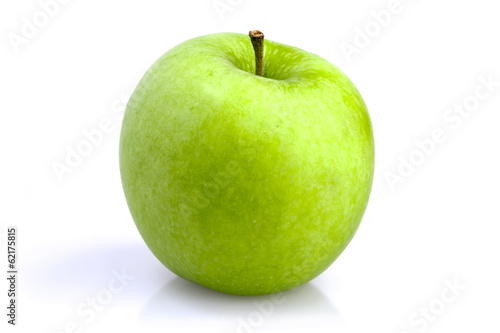 One green apple on a white background