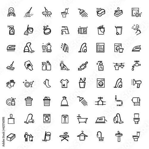 vector black cleaning icons set
