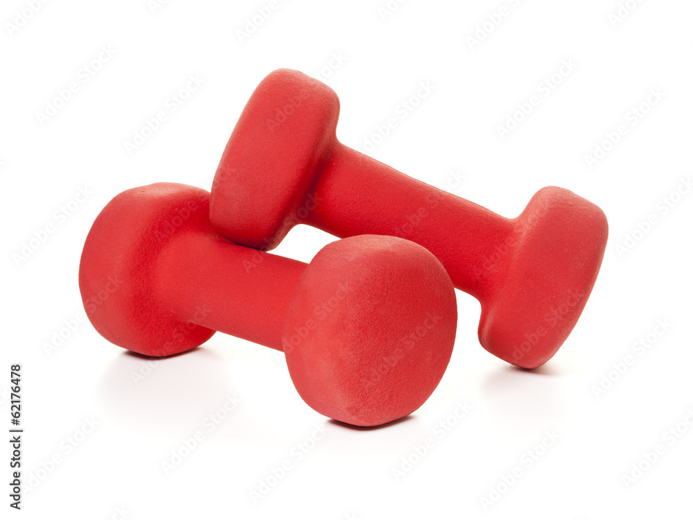 Red dumbbells isolated on white Red dumbbells isolated on white