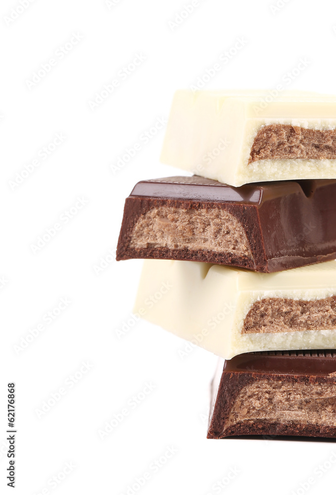Stack of black and white chocolate bar. Stack of black and white chocolate bar.