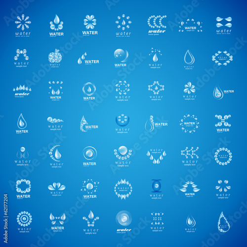 Water And Drop Icons Set - Isolated On Blue Background