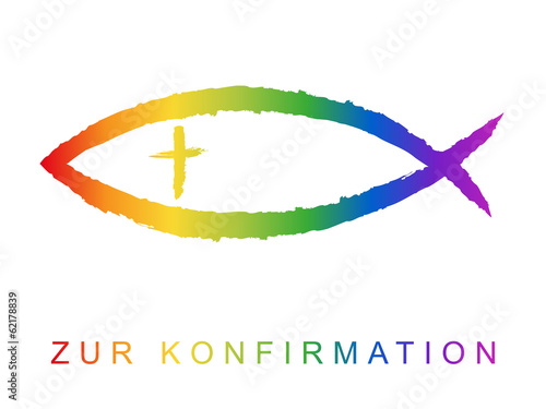 Konfirmationskarten-Design mit Fischsymbol und Grußtext