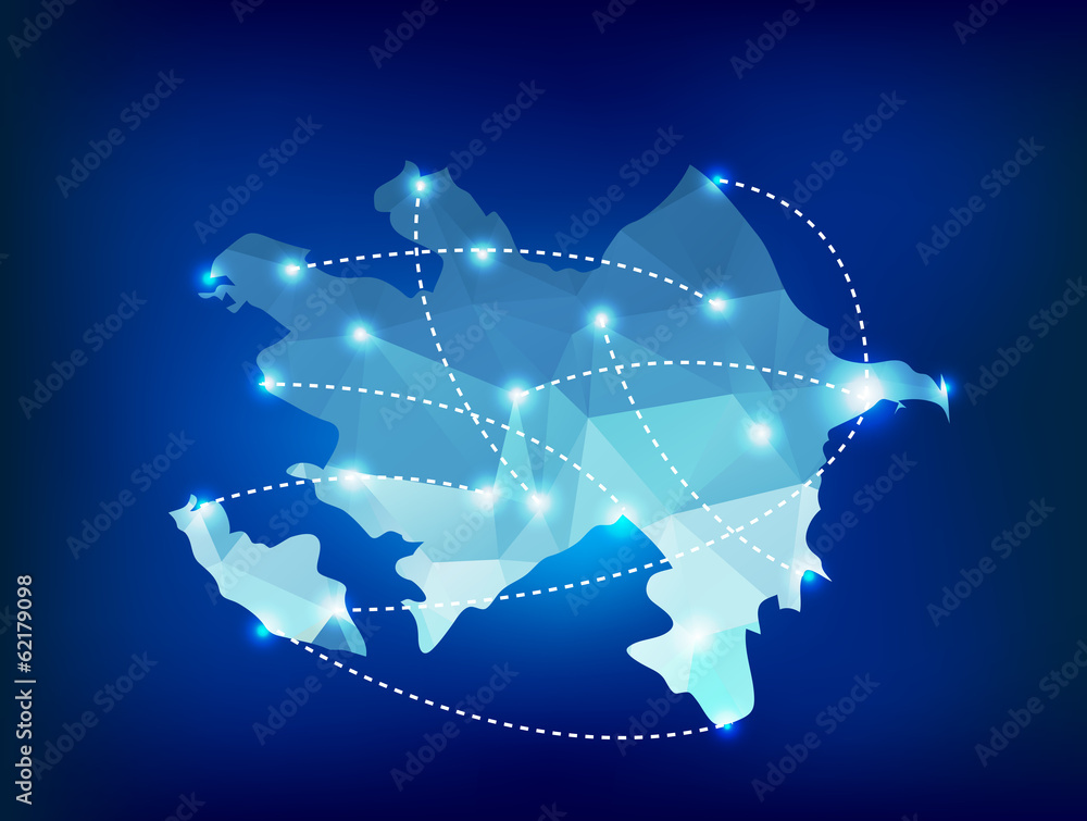 Azerbaijan country map polygonal with spot lights places
